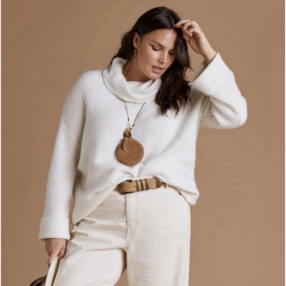 Anthropologie Pilcro Cowl Neck Oversized Sweater Ivory Off White Chunky Knit 3X